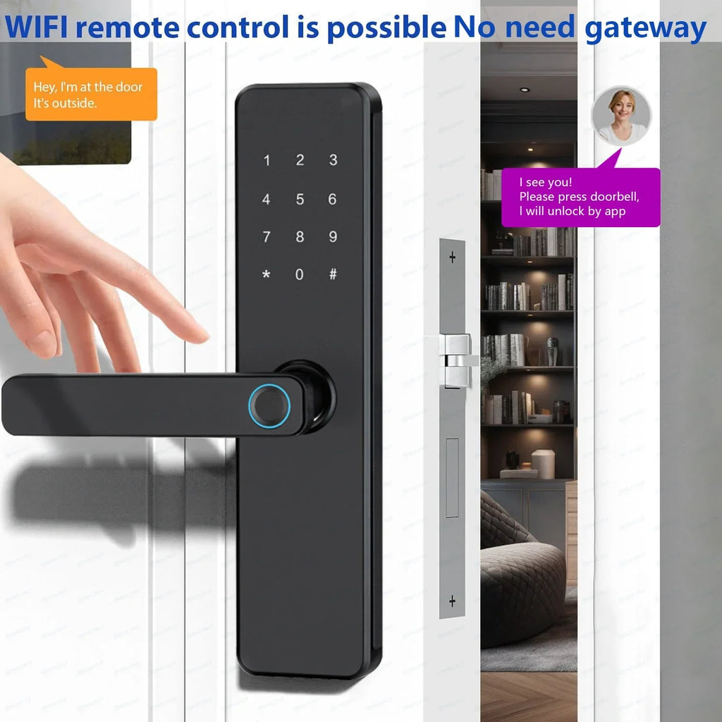 5-in-1 Smart Door Lock with Fingerprint Biometric, Wi-Fi, Tuya APP Control, Touchscreen Keypad – Fits 35-60mm Thick Doors