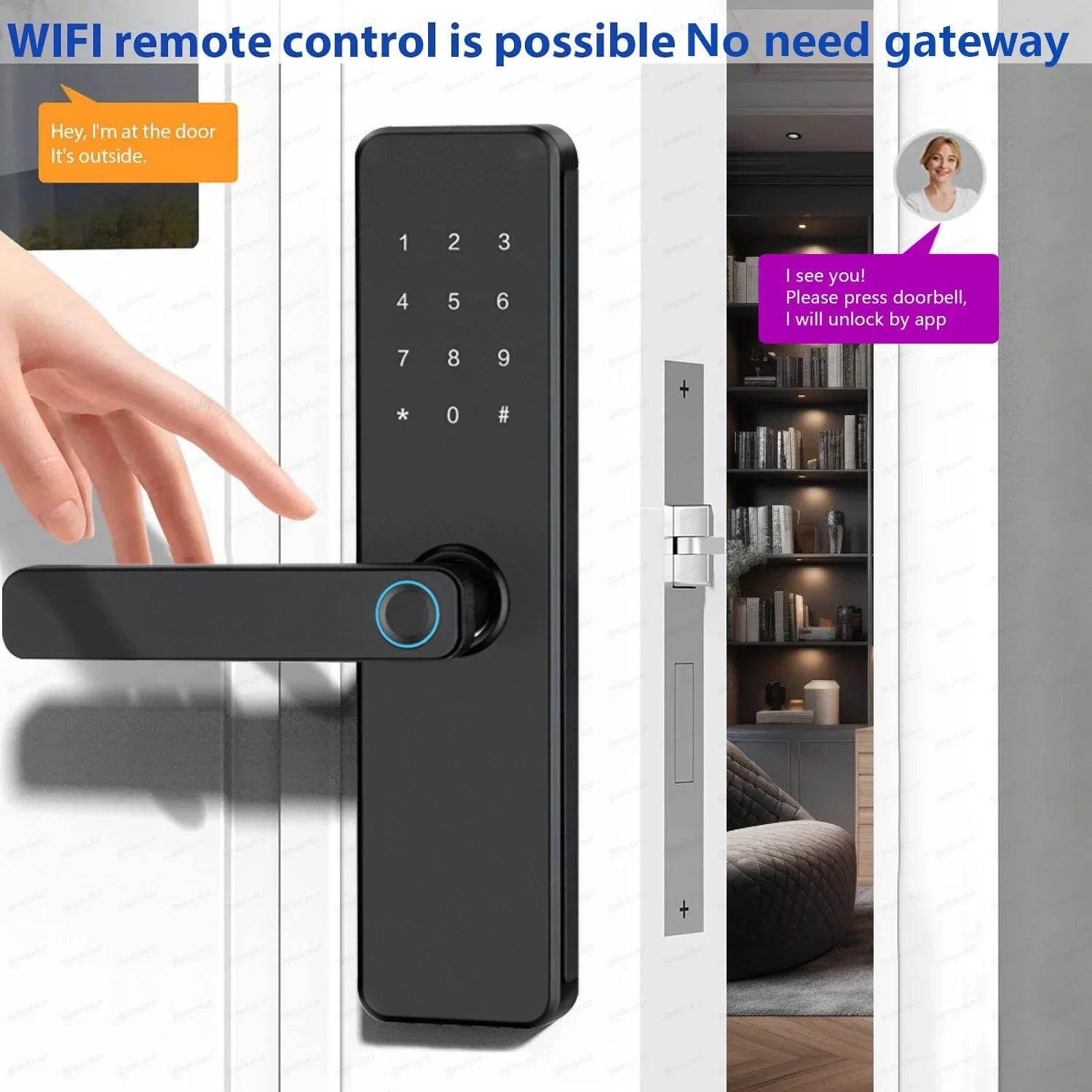 5-in-1 Smart Door Lock with Fingerprint Biometric, Wi-Fi, Tuya APP Control, Touchscreen Keypad – Fits 35-60mm Thick Doors