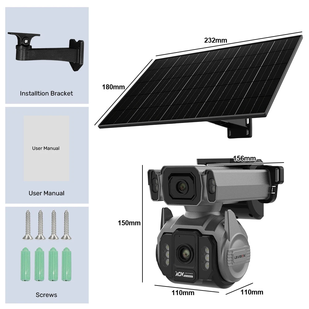 LS VISION Outdoor Surveillance Solar Camera 4g 12X Optical Zoom Cctv Home Cam With 24/7 Video Recording Dual Screen AOV Tracking