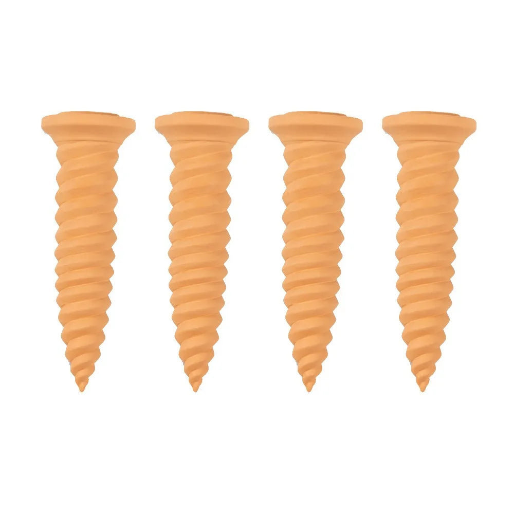 Set of four terracotta screw-shaped irrigation stakes, uninstalled