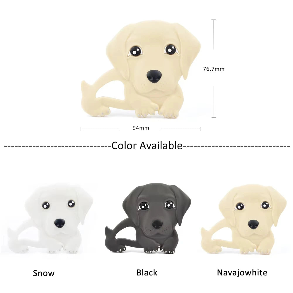 Dog silicone baby teething toy in snow, black, and navajowhite colors for soothing teething relief.