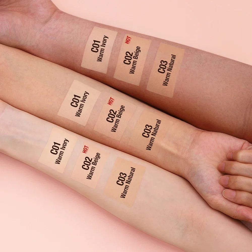 Tidesmit O.TWO.O liquid foundation cream texture close-up featuring SPF30 high coverage waterproof face makeup base