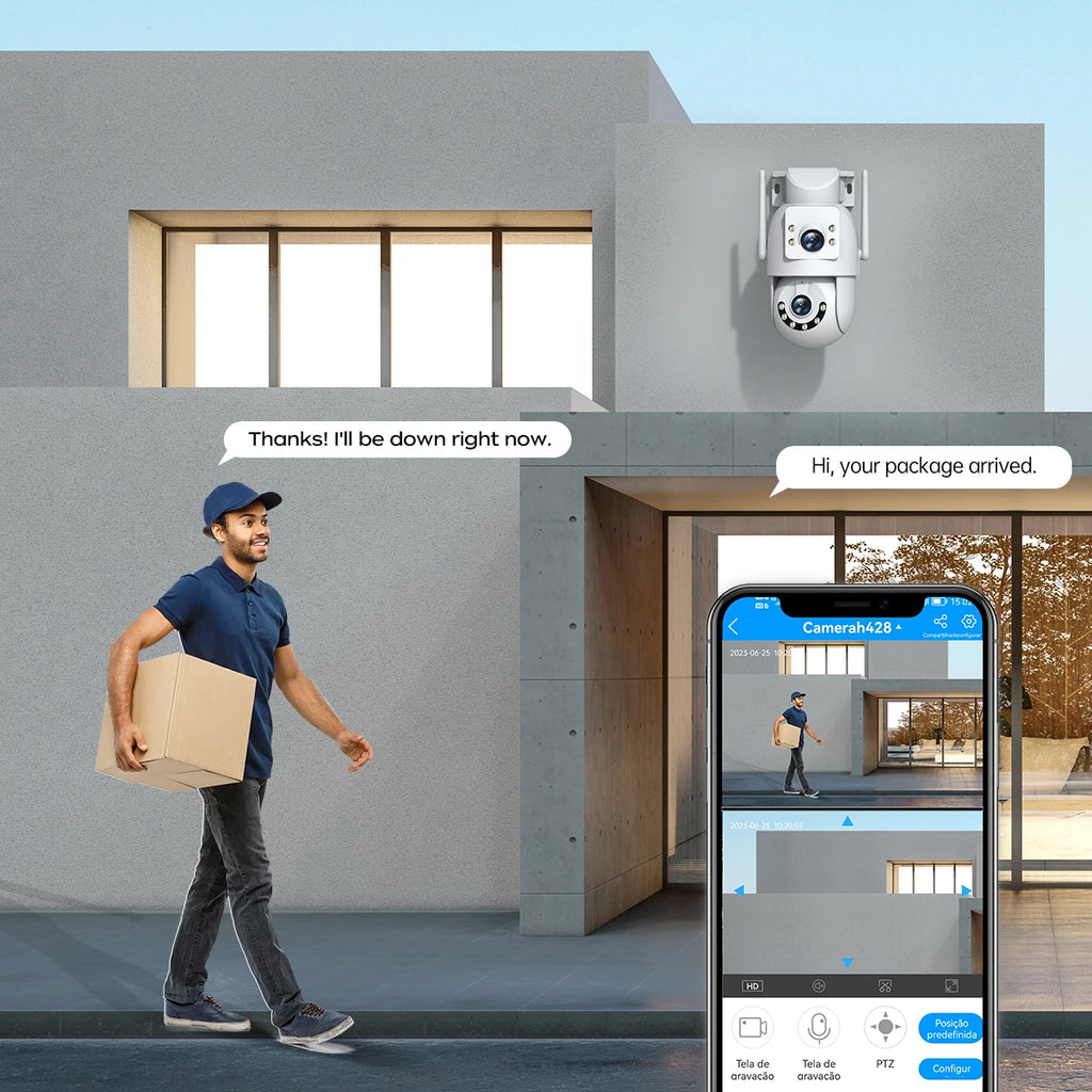 Jooan 6K 10MP WiFi Surveillance Camera,Dual Lens Dual Screen,5X Digital Zoom,Auto Tracking,ONVIF, Outdoor Security PTZ IP Camera