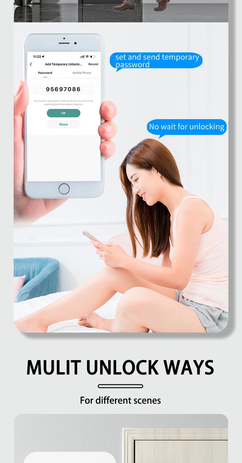 Smart Door Lock With Electronic Biometric Fingerprint Smart Card Password Key Unlock USB Tuya APP Emergency Charge lock