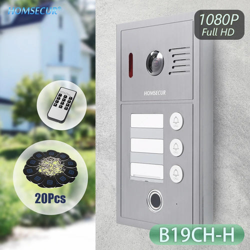 HOMSECUR silver doorbell camera intercom panel with lens and three call buttons