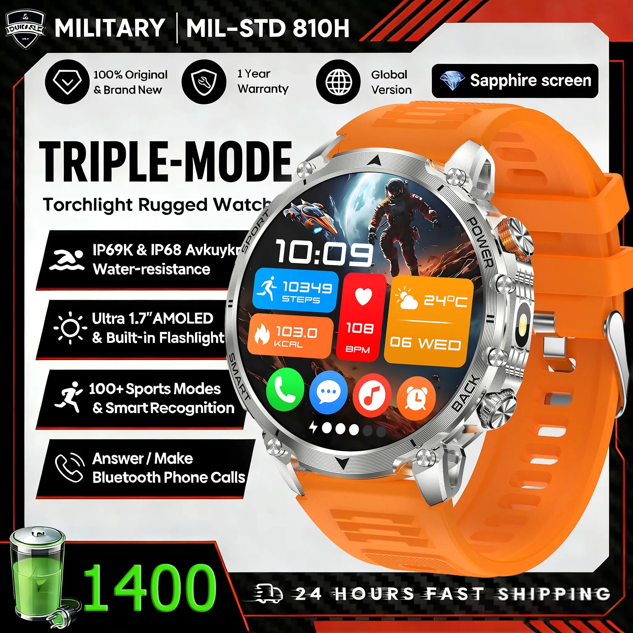 New outdoor GPS path 1.46"100+sport Bluetooth calling Smart Watch IP68 Waterproof Sports Run tracker Outdoors Compass Smartwatch