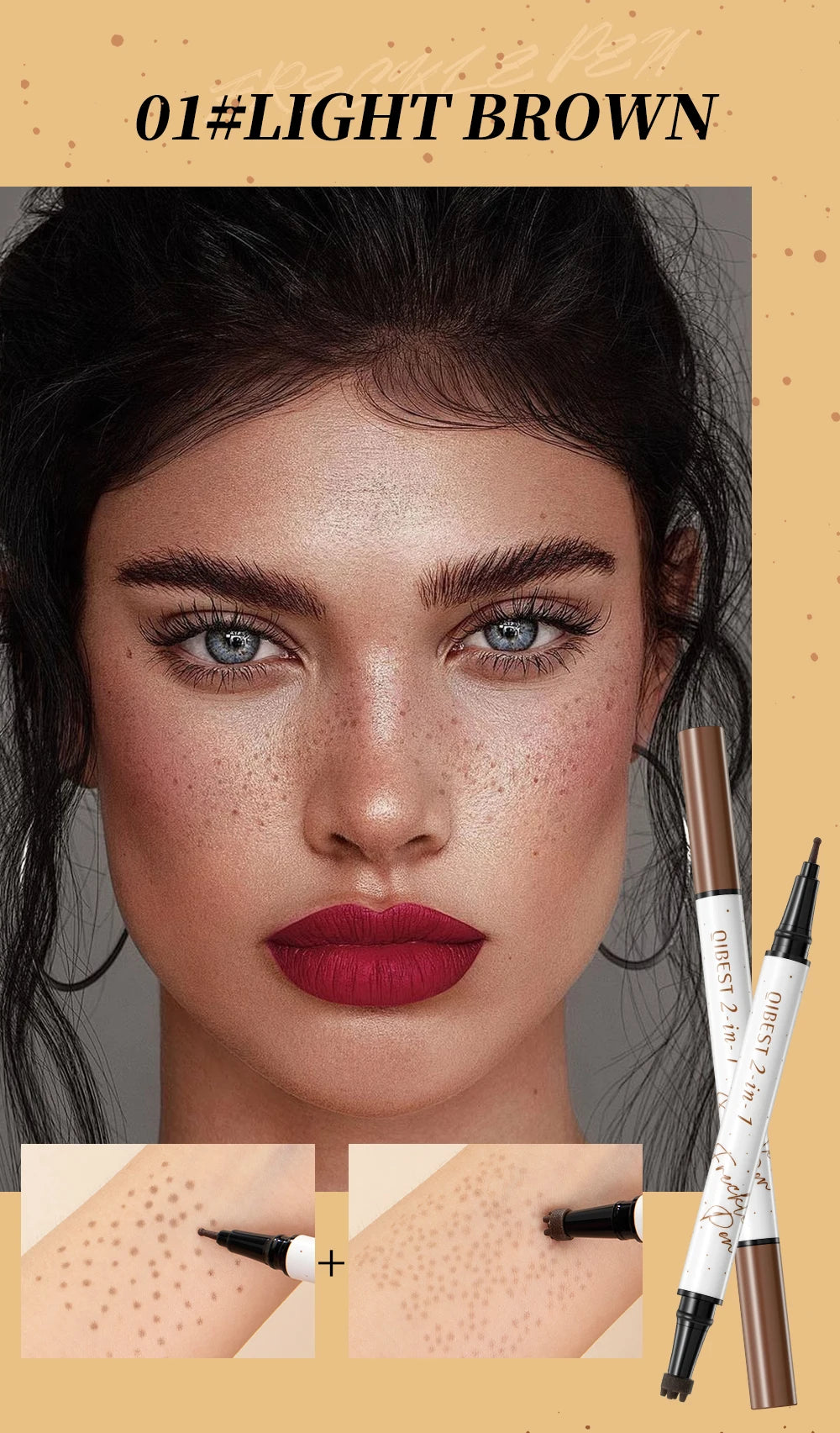 Tidesmit QIBEST double-end freckle stamp pen natural brown waterproof face makeup detail view