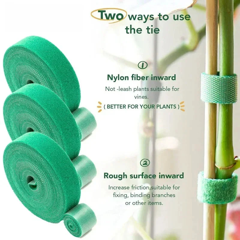 Self Adhesive Plant Nylon Cable Tie Green Adjustable Plants Hook Loop Support Garden Twine Bandage Reusable Fastener Tape Strips