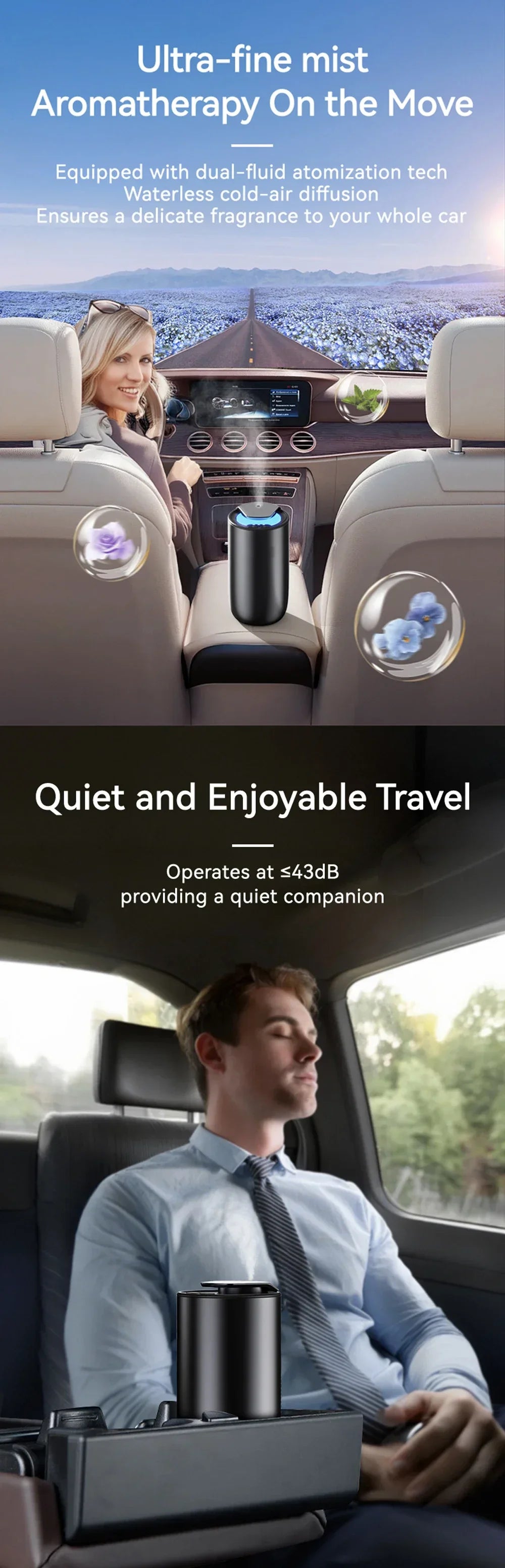 Portable Car Fragrance Diffuser Wireless Aroma Oil Diffuser USB Charge Essential Oil Diffuser 2000MAH Waterless Machine Travel