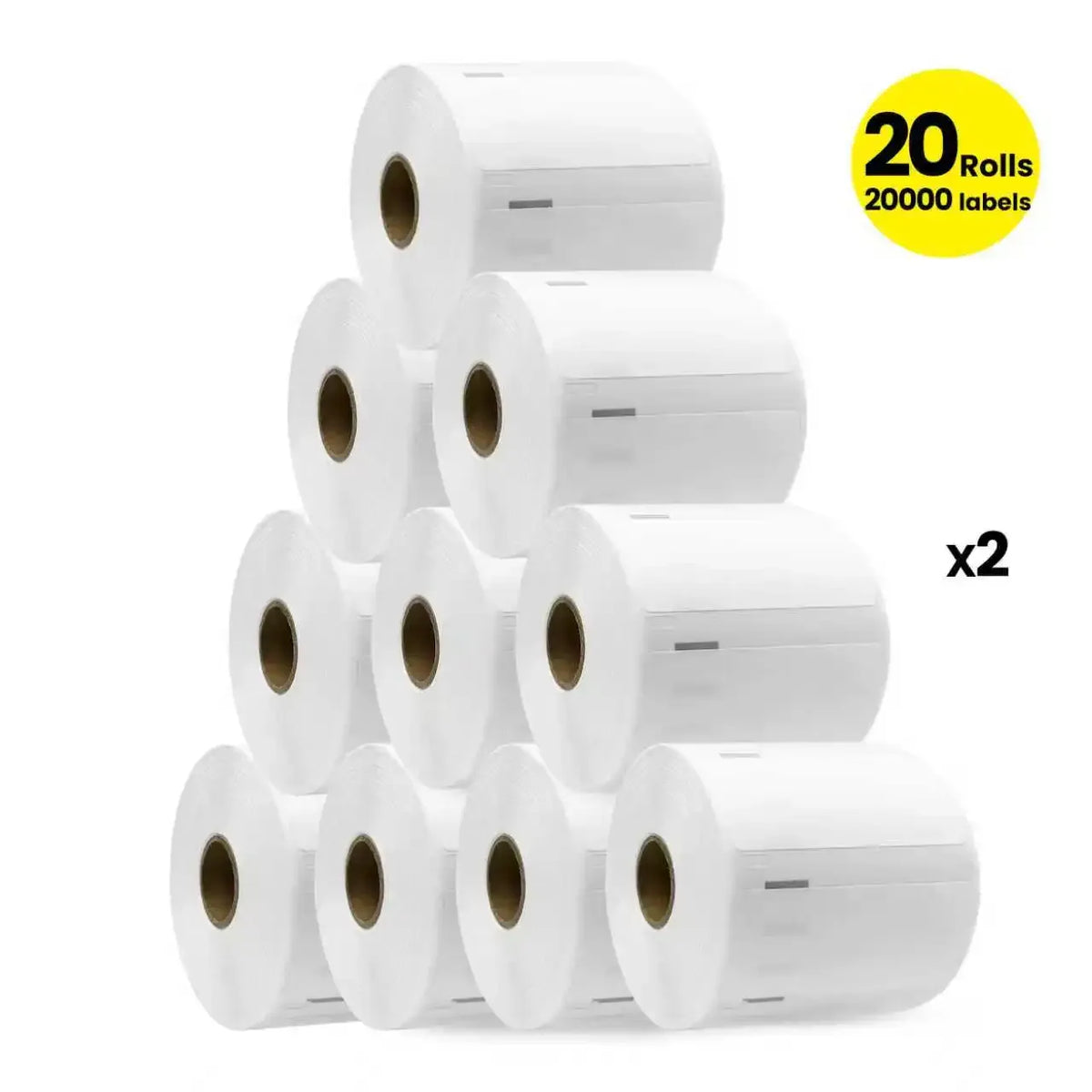 White barcode label roll stack, 20 rolls