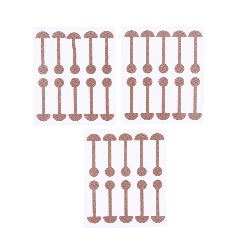 Invisible beige nose wing stickers, narrow nose lifting patches and face shaping adhesive strips on white backing.