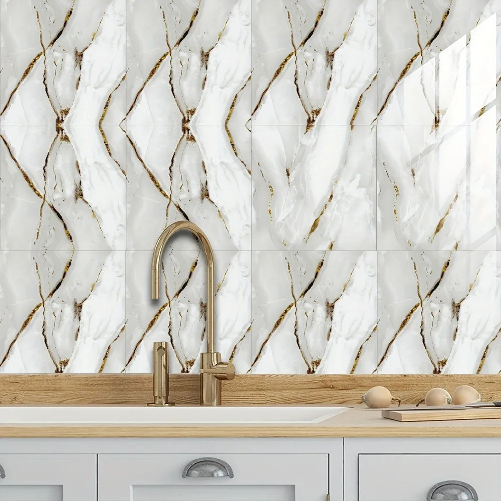 Marble Peel and Stick Backsplash Waterproof Washroom Wall Panels, Peel and Stick Tile, PVC Wall Panels for Kitchen