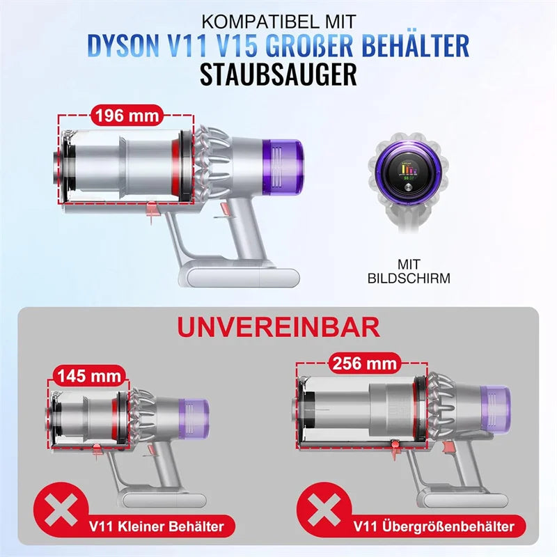Tidesmit replacement dust bin for Dyson V11 V15 SV14 SV15 SV22 vacuum cleaners showing internal canister detail