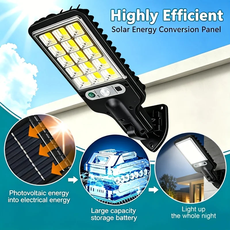 New Extra Large 1200 LED Solar Street Light, 5800Mah Battery. Solar-Powered, No Electricity Cost, IP65 Waterproof. PIR Motion Sensor Enables Auto Night Lighting. Serves As Searchlight, Security & Emergency Light. Great for Pa