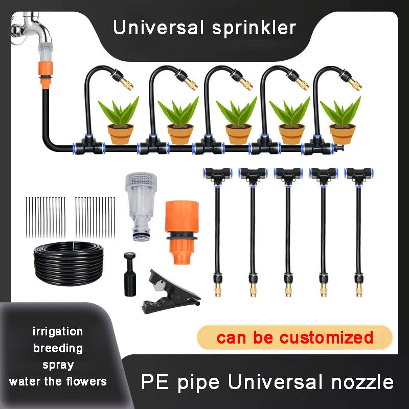 8mm PE Pipe Universal Automatic Irrigation Sprinkler Kit Rotating Copper Nozzle Watering Irrigation Patio Misting Cooling System