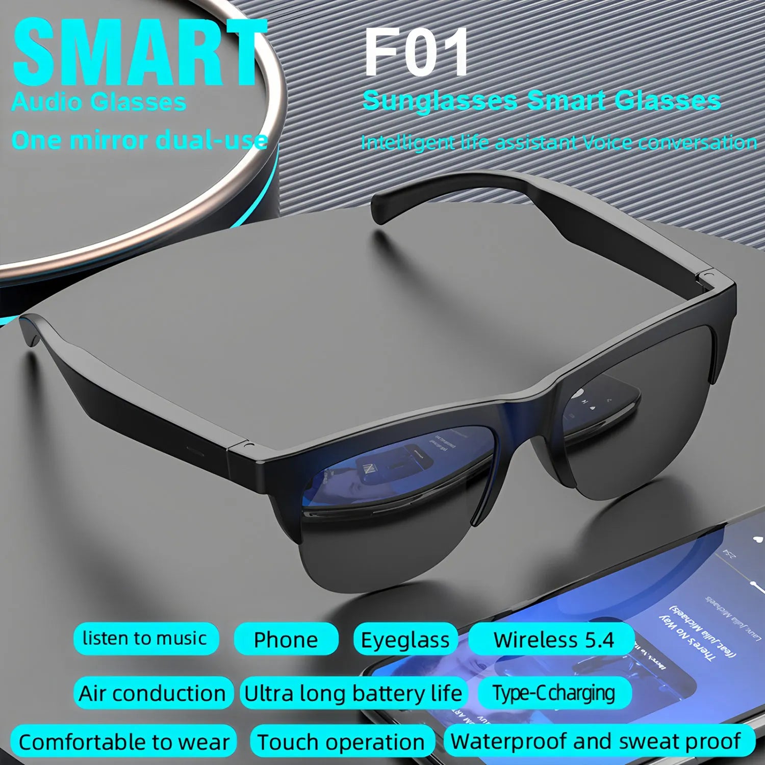 Bluetooth Audio Smart Glasses F06 - Wireless Spatial Sound Eyewear Tidesmit