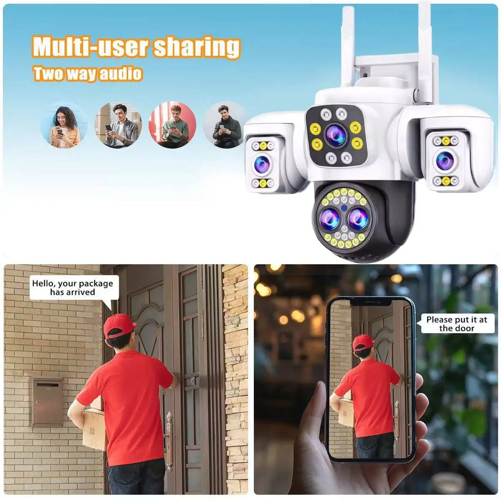 20MP Outdoors Wifi Camera 10K HD Three Screens Security PTZ IP Camera 10X Digital Zoom Lens Human AI Auto Detect Tracking Camera