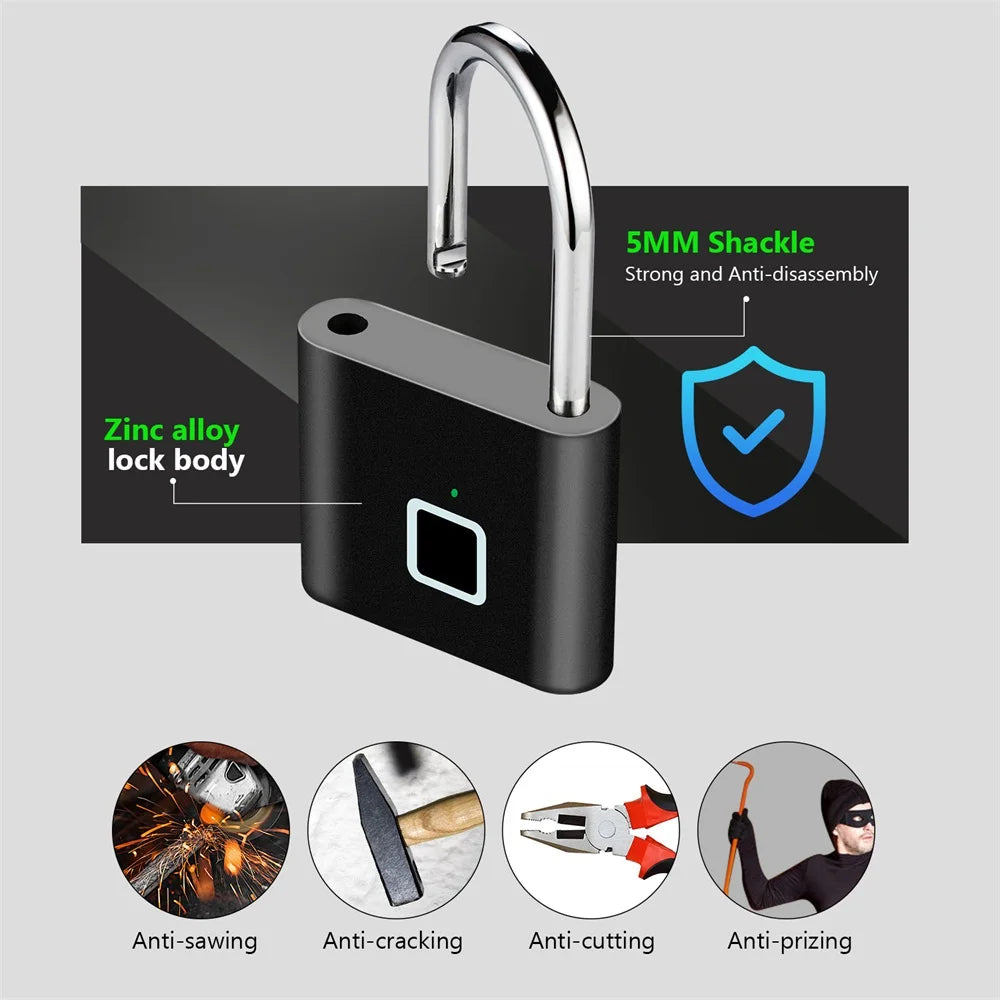 KERUI Fingerprint Lock Keyless USB Charging Smart Padlock Anti-theft Zinc Waterproof Door Lock 0.2sec Unlock Portable Door Lock