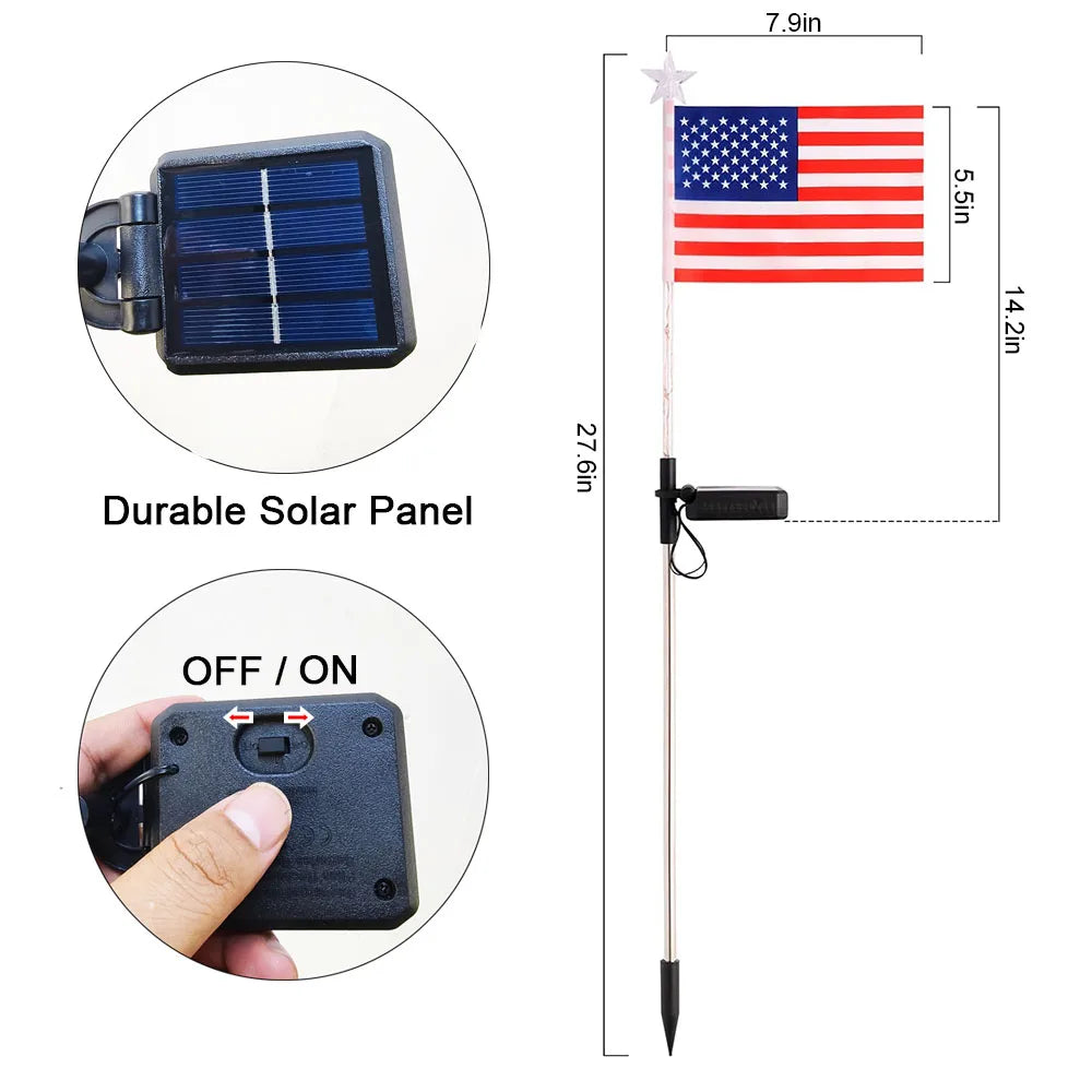 4Pcs LED American Flag Solar Lights Outdoor, 4th Of July Decoration Flag Lights with 2 Modes, Waterproof Summer Decora Garden Light, LED Solar Flag Patriotic Lights for Yard, Garden, Pathway, Independence Day, Memorial Day