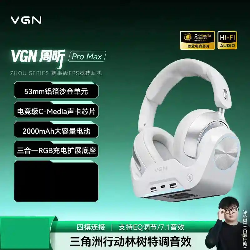 Wireless Gaming Headset with Active Noise Cancellation - Tidesmit Pro Pro Max White Tidesmit