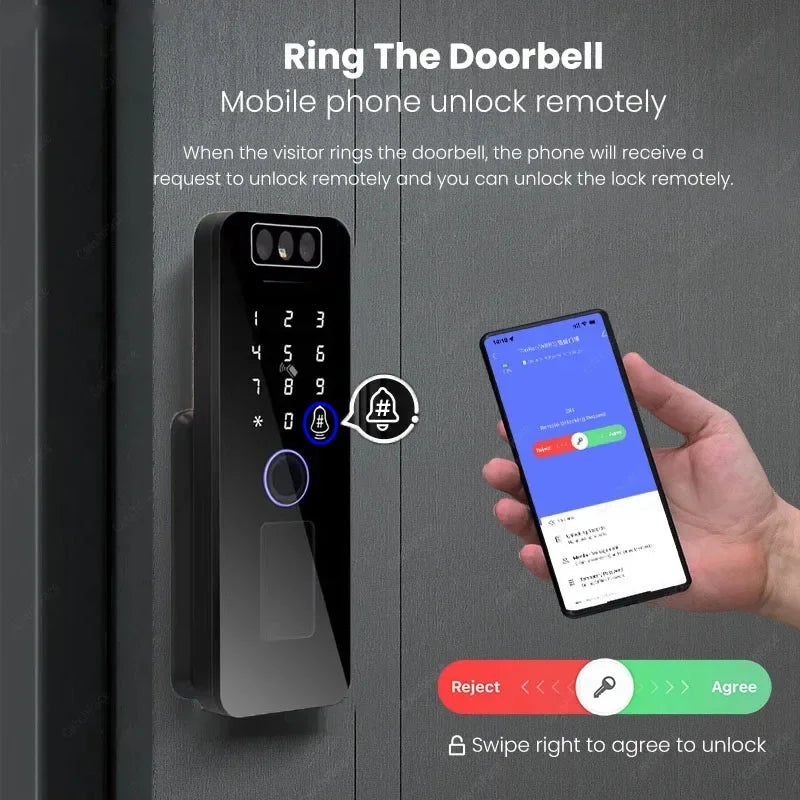 Outdoor Gate Waterproof Smart Tuya Wifi Lock 3D Face Recognition Digital Code Keyless App Remote Biometric Fingerprint Rim Lock