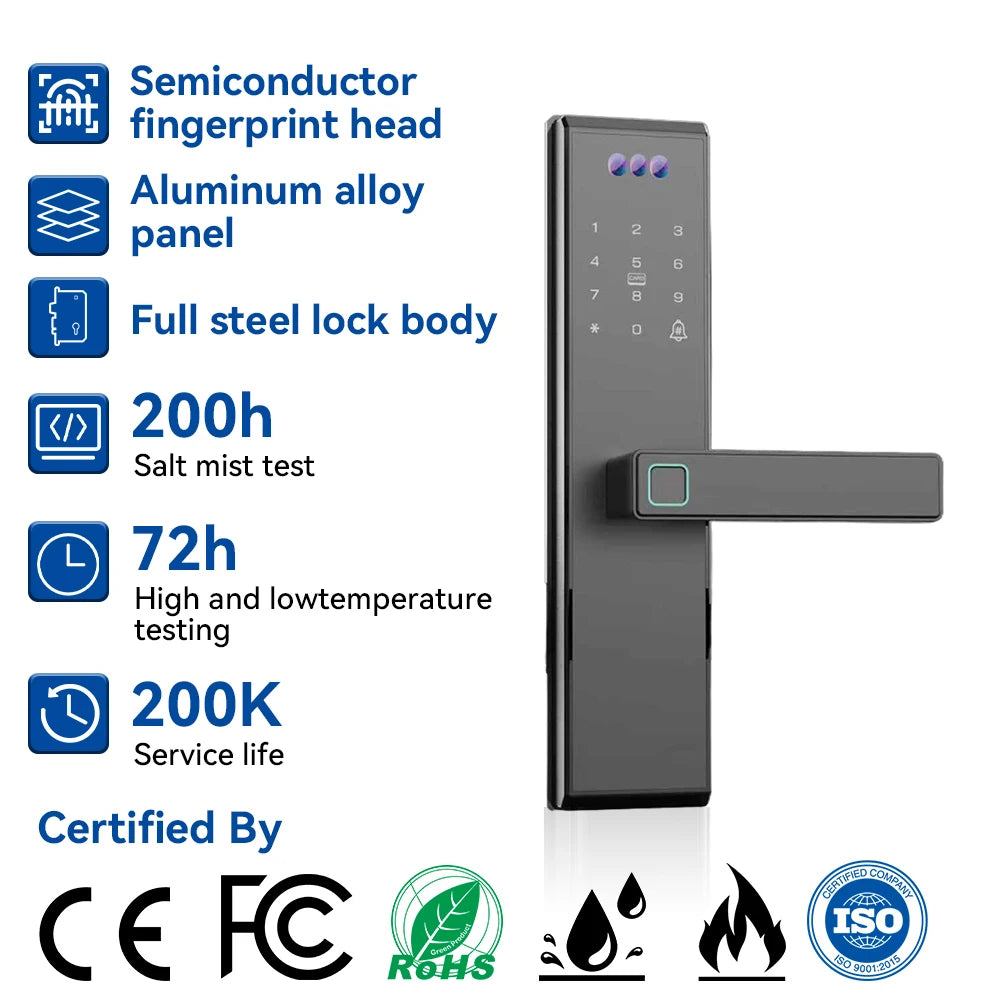 Tuya WiFi Smart Door Lock 3D Face Fingerprint Unlock Camera Memory Card Cloud Storage Aluminum Wood Compatible SDK Enabled