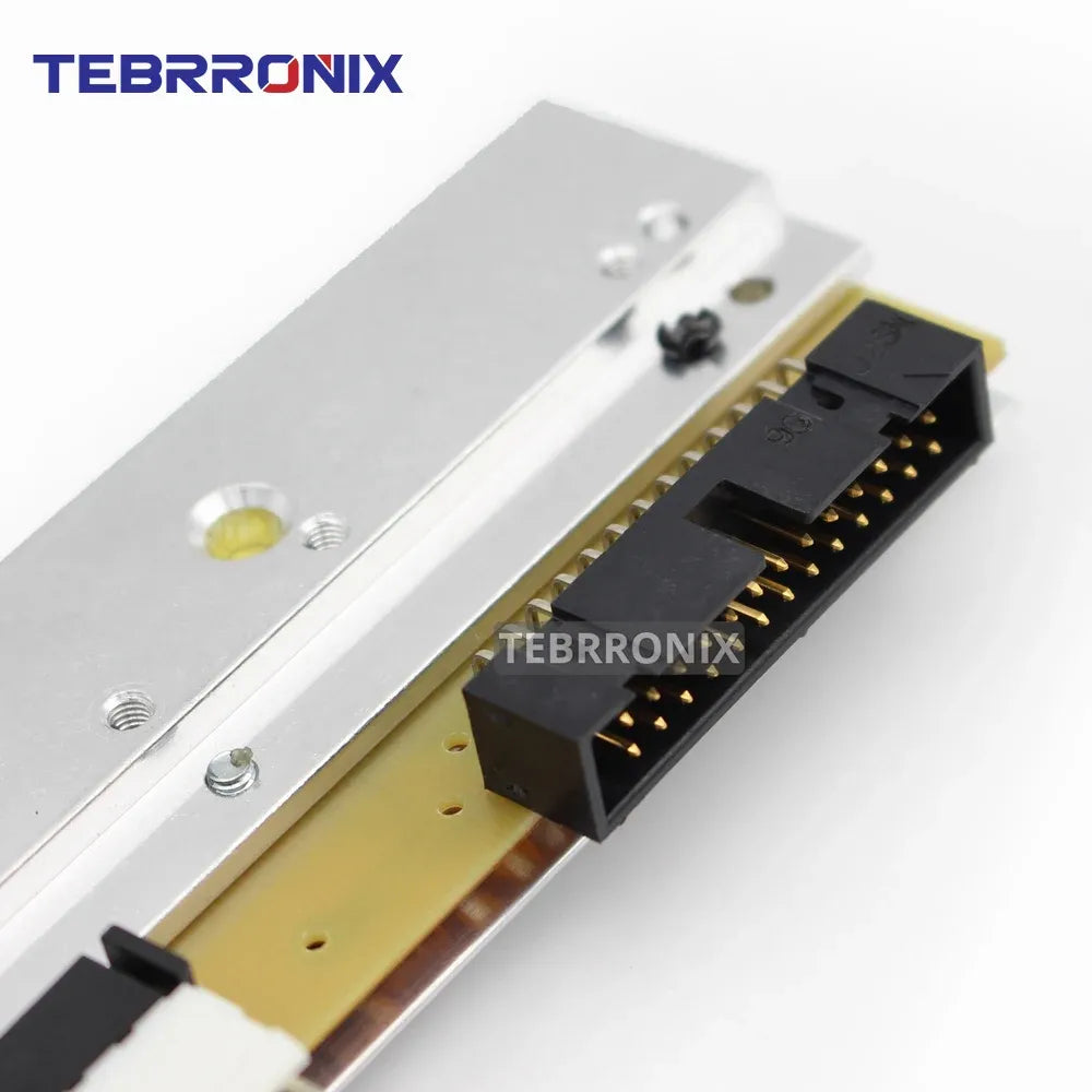 Thermal printhead PCB connector with gold contacts and black socket on metal rail