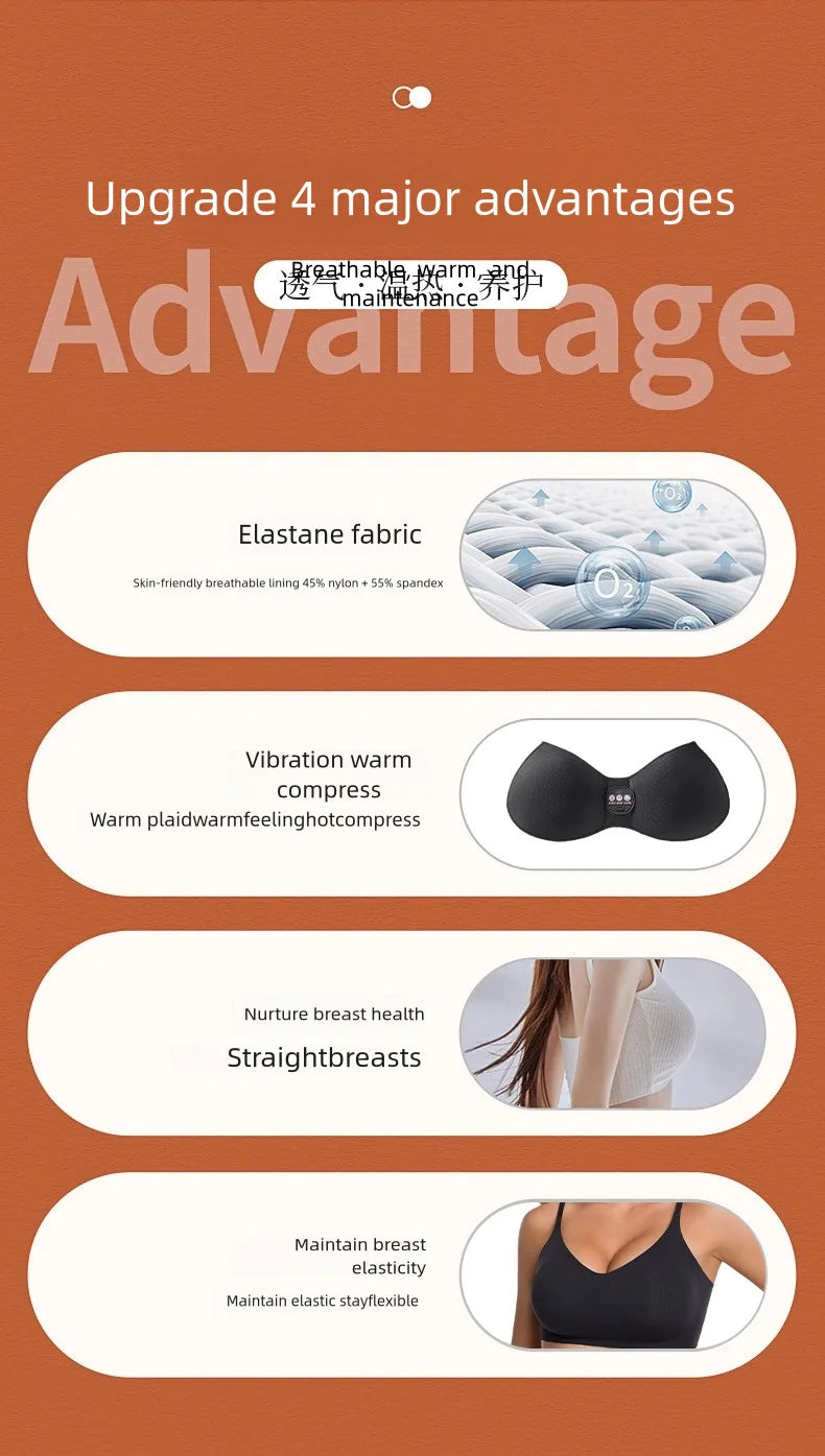 Electric Breast Massager Bra with 6 Vibration Heads - Black Relaxation Treatment Tidesmit