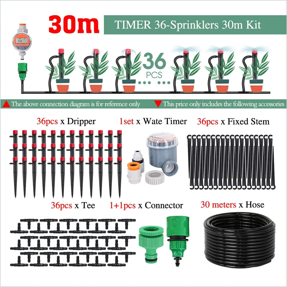 50-5M Automatic Garden Irrigation System Adjustable 13cm Sprinkler Smart Timer Greenhouse Yard Watering Kit Strong Flux