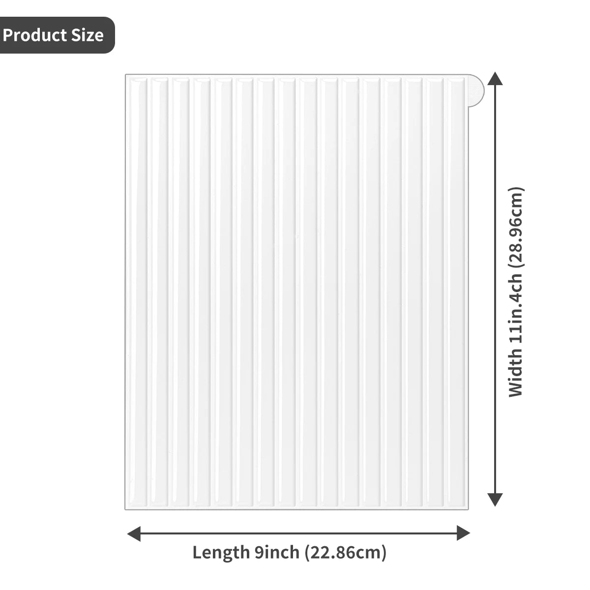 Peel-and-stick wall tile sheet, white vertical stripe pattern, square backing