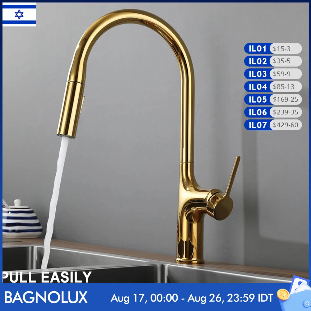 Bagnolux Titanium Black Brushed Deck Mounted Kitchen Faucet Two Function Single Handle Pull Out Mixer Hot and Cold Water Taps