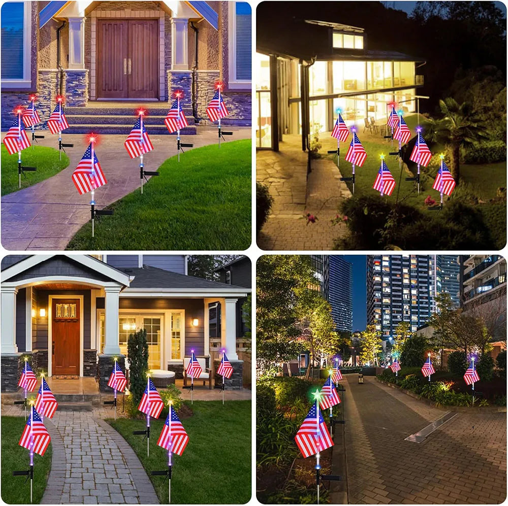 4Pcs LED American Flag Solar Lights Outdoor, 4th Of July Decoration Flag Lights with 2 Modes, Waterproof Summer Decora Garden Light, LED Solar Flag Patriotic Lights for Yard, Garden, Pathway, Independence Day, Memorial Day