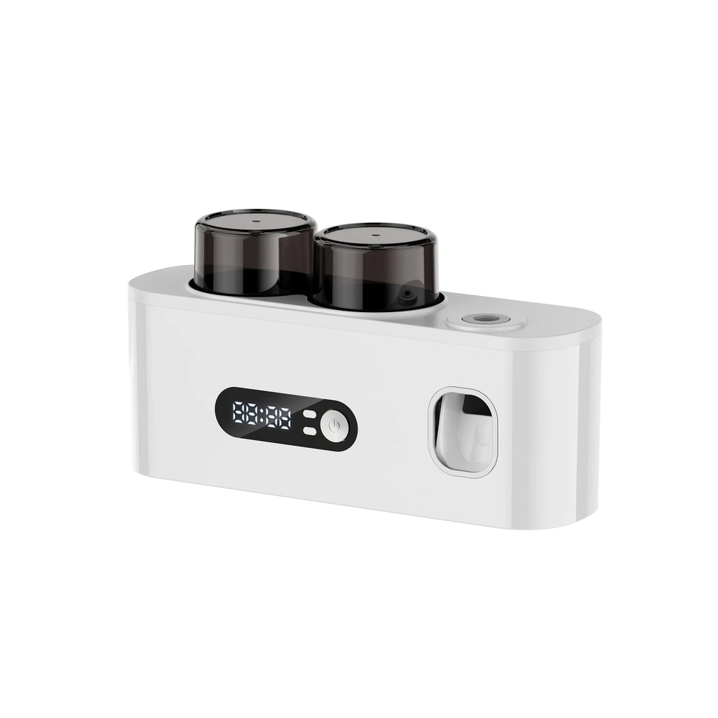 1 smart toothbrush with 2 cups, automatic toothpaste dispenser, 5-slot storage brush holder, USB lithium battery clock display