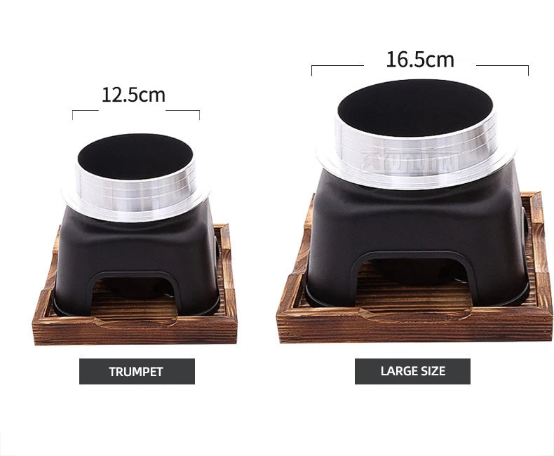 Black portable steamer pot base with non-stick inner, small and large sizes shown