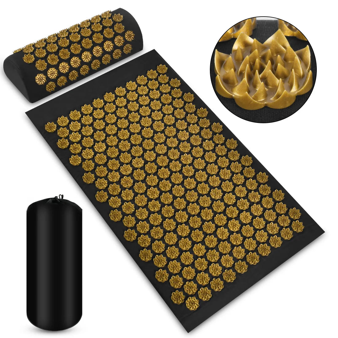 Acupressure Massage Mat for Back and Neck Pain Relief - Tidesmit Back Massage Instrument 3PCS Lotus Gold Tidesmit