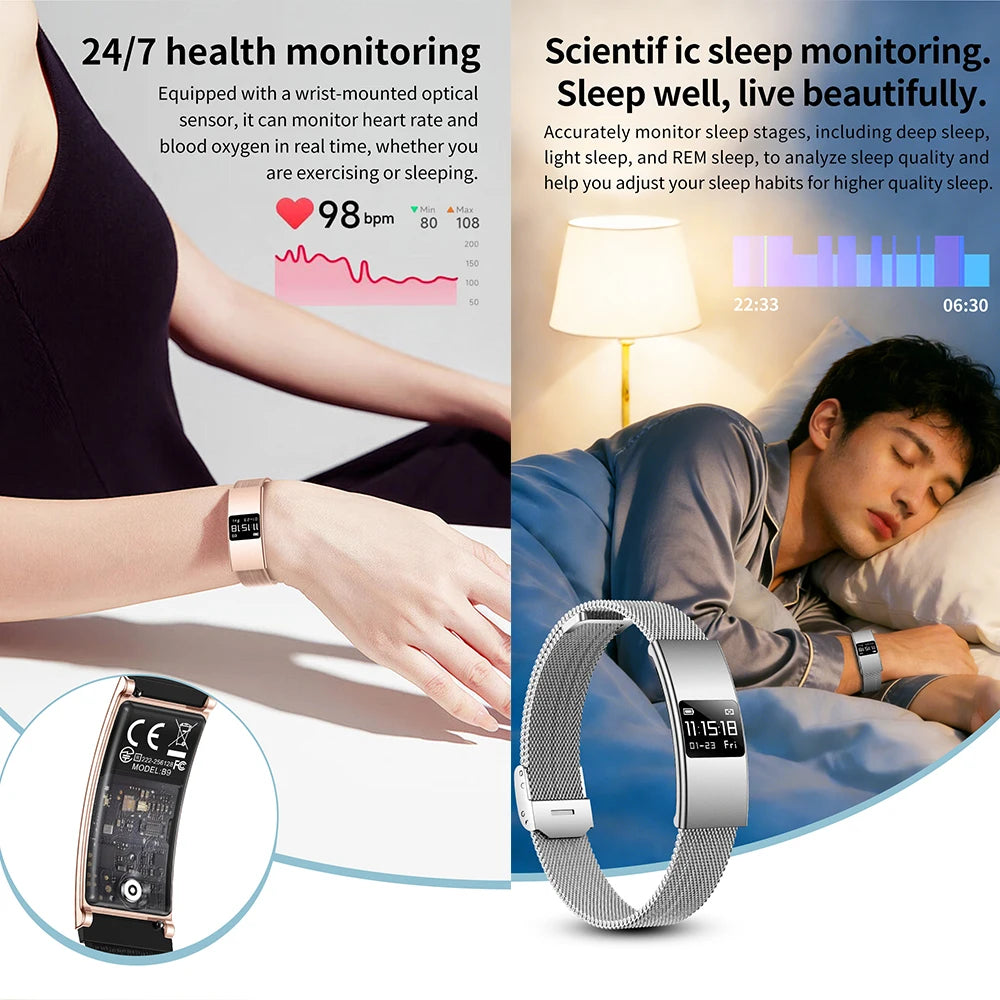 B9 3.5mm Ultra Thin Smart Bracelet Men Women IP68 Waterproof Call Reminder Fitness Sport Smart Band Lightweight Health Wristband