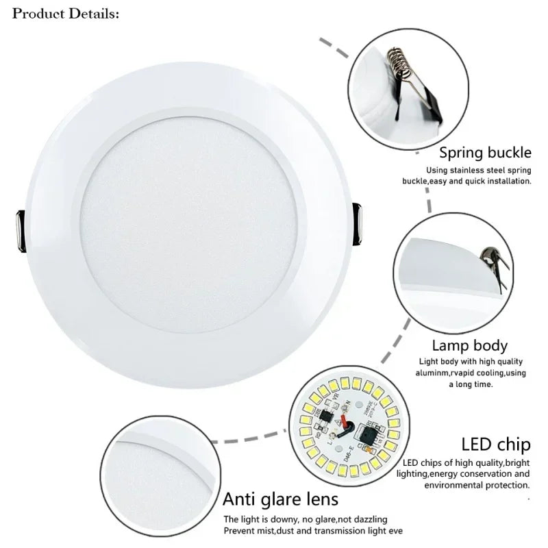 2-8pcs Recessed Ultra-thin LED Downlight DC12V 24V AC110V-240V Ceiling Lamp Warm Cold White Indoor 5W 9W 12W 15W 18W Lighting