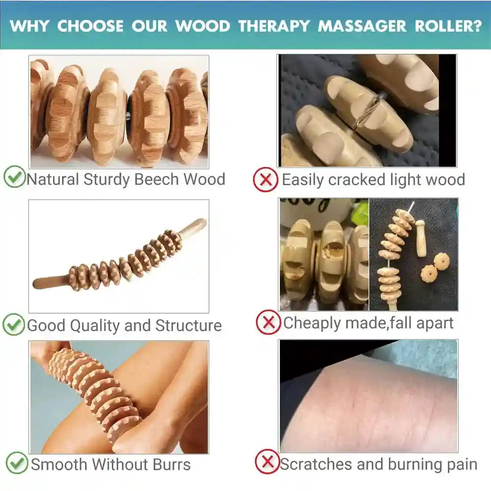 Wooden Massage Roller for Cellulite Reduction - 12 Round Model Massage Roller Tidesmit