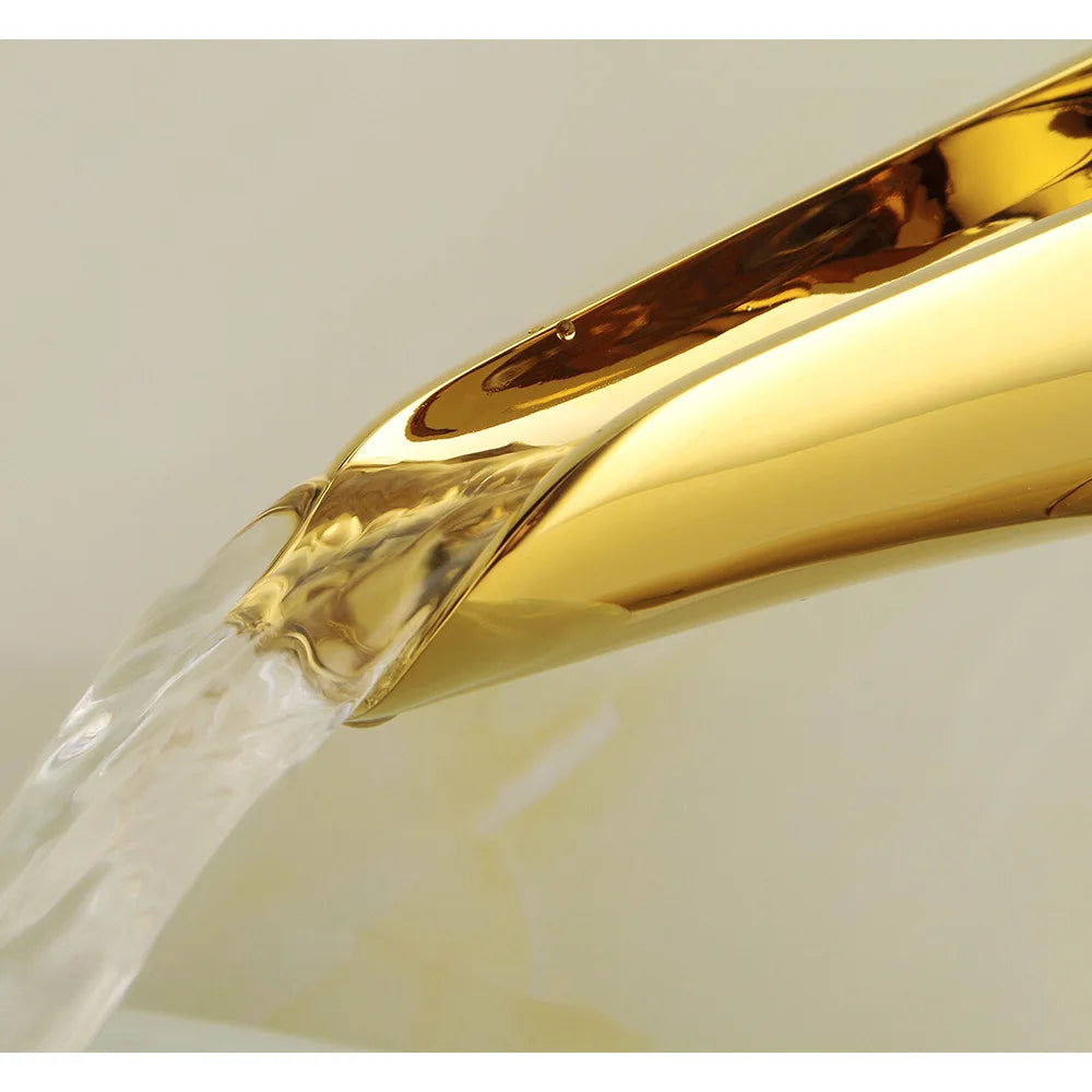 5*16*31cm Modern Golden Bathroom Faucet, Deck Mount Bathroom Single Handle Faucet for Homes, Bathrooms, Washbasins, Restaurants