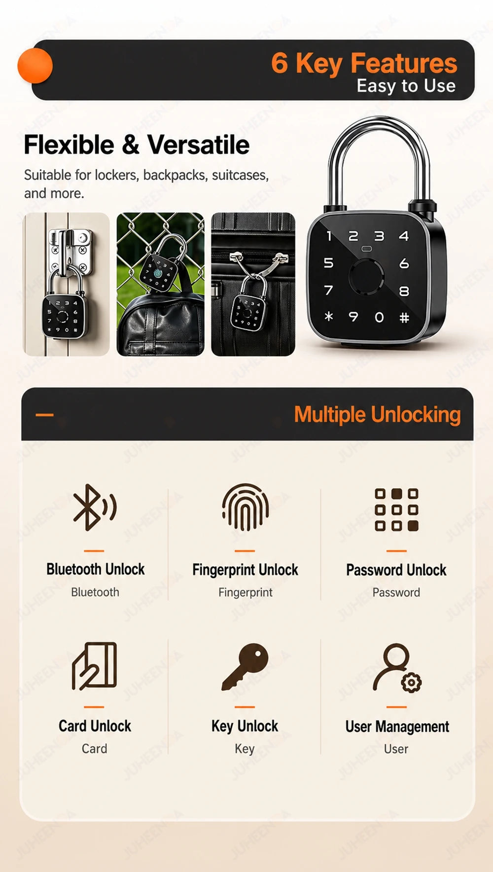Tuya Bluetooth Fingerprint Padlock Rechargeable Digital Luggage Lock Password IP67 Waterproof Outdoor Security Electronic Lock