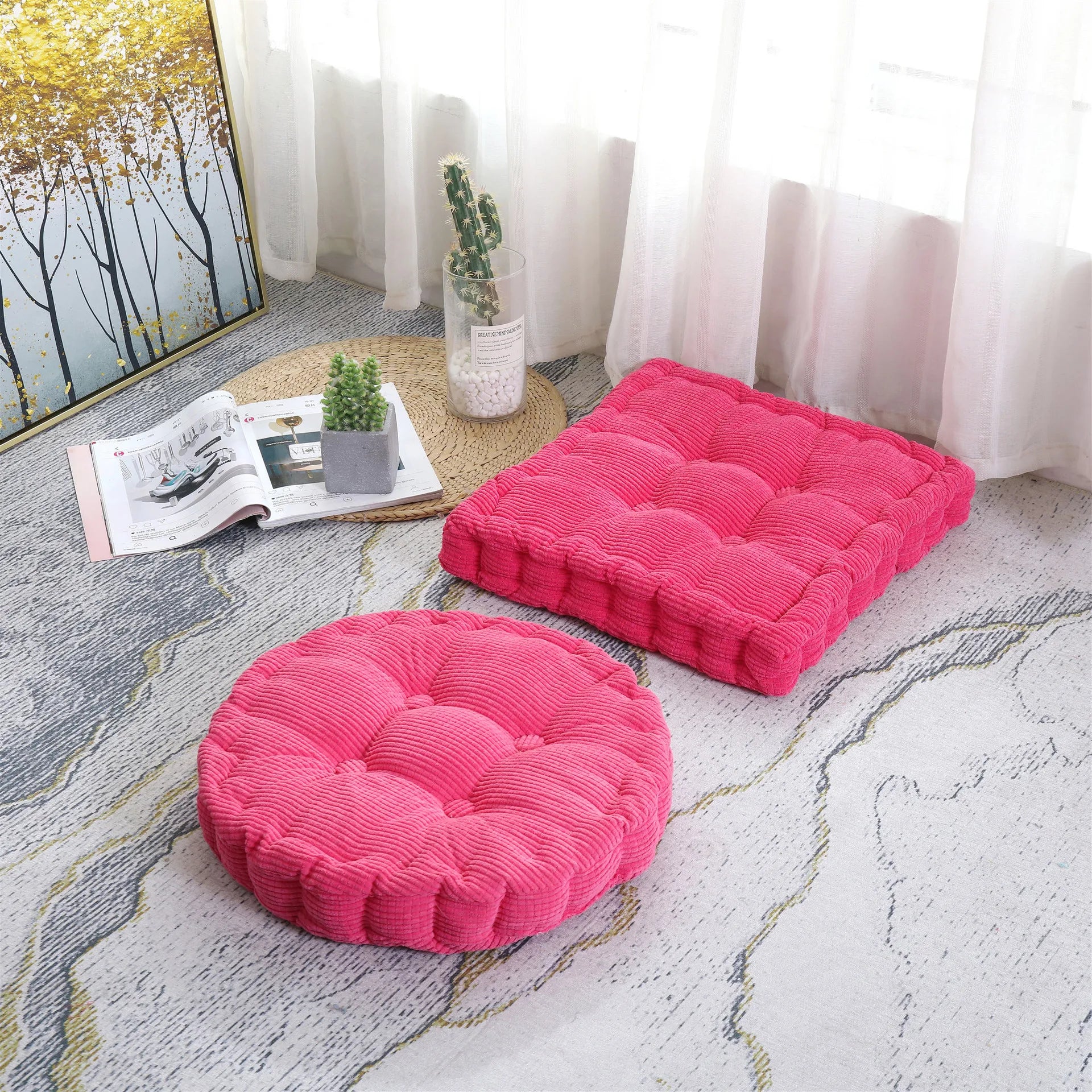 Meditation Floor Square Round Pillow For Seating Tufted Thick Pad Corduroy Cushion For Yoga Balcony Chair Seat Cushions Blue