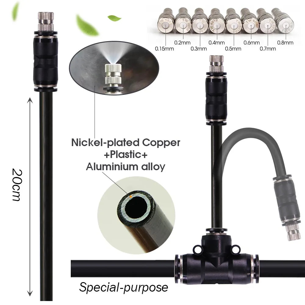 3/8" 9/12mm Misting Cooling System 360° Bend 0.6mm Nozzles Atomizer Sprayers PE Tubing 80 Mesh Filter Garden Irrigation Watering