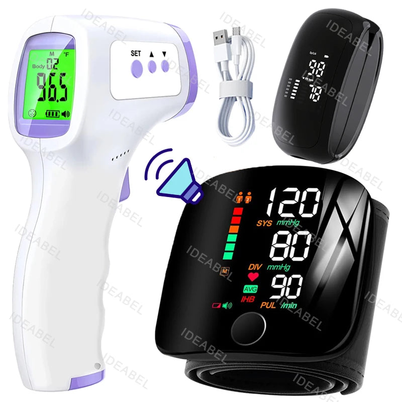 Smart LCD Rechargeable English Voice Wrist Blood Pressure Monitor Digital Automatic BP Tonometer Heart Rate Sphygmomanometer