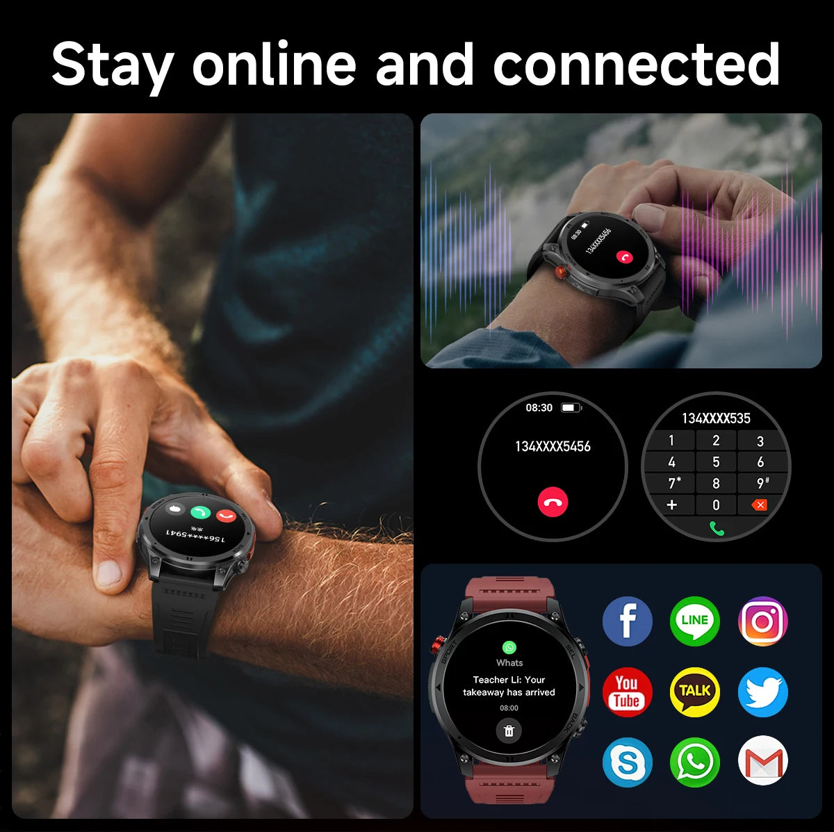 LIGE 2026 New GPS Path Smart Watch 530mAh Battery IP68 Waterproof Sports Run Tracker BT Call Outdoor Compass Military Smartwatch