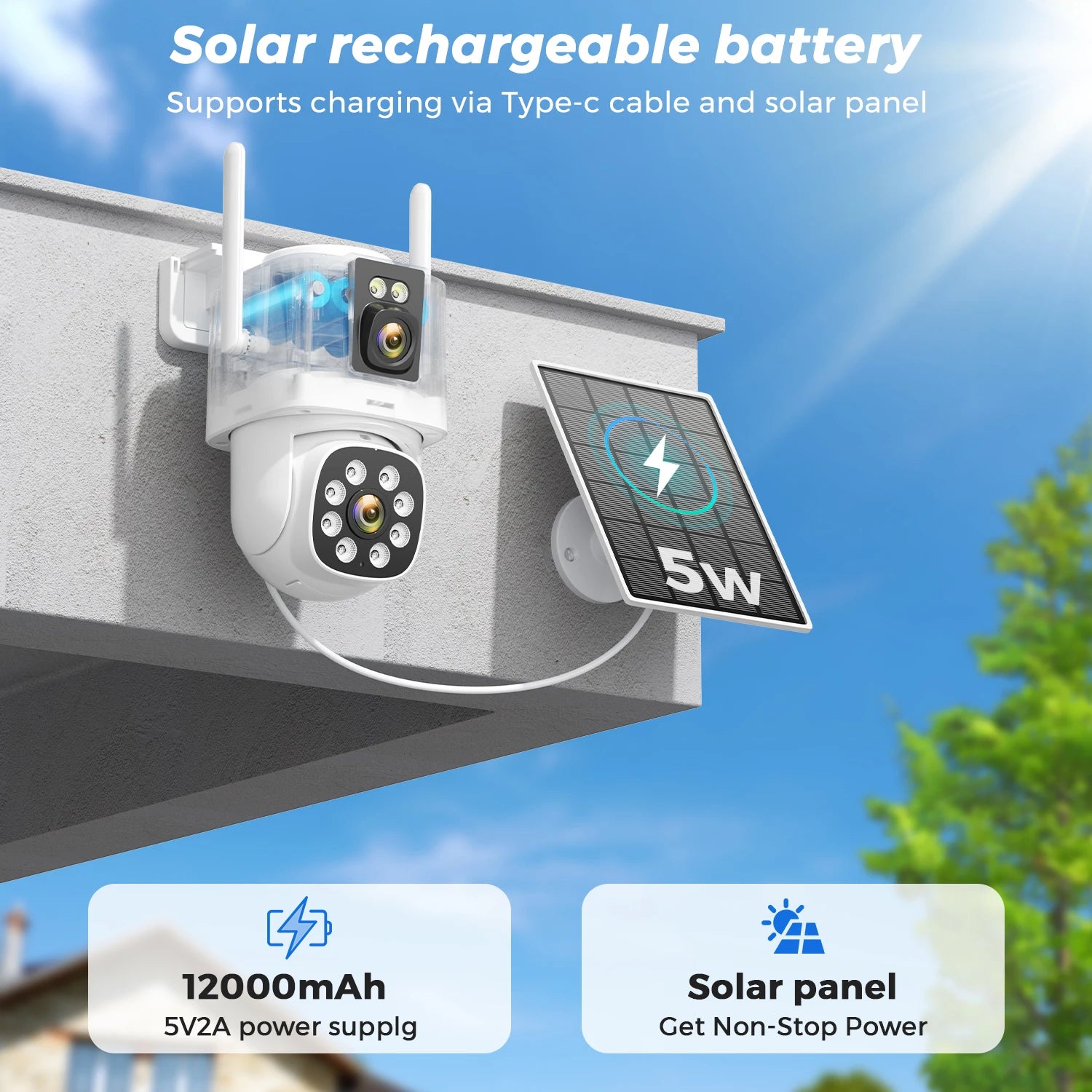 4G Solar Camera  Outdoors Wifi PTZ IP Camera 8MP 4K HD CCTV Camera AOV 24 Hour Recording Human Ai Auto Detect Tracking ICSee APP