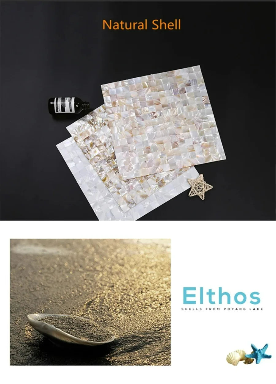 30 CM Natural Shell Mosaic Tile Sticker Sheet Mother of Pearl Wallpaper Tile for Interior Decoration Bathroom Kitchen Wall Tiles