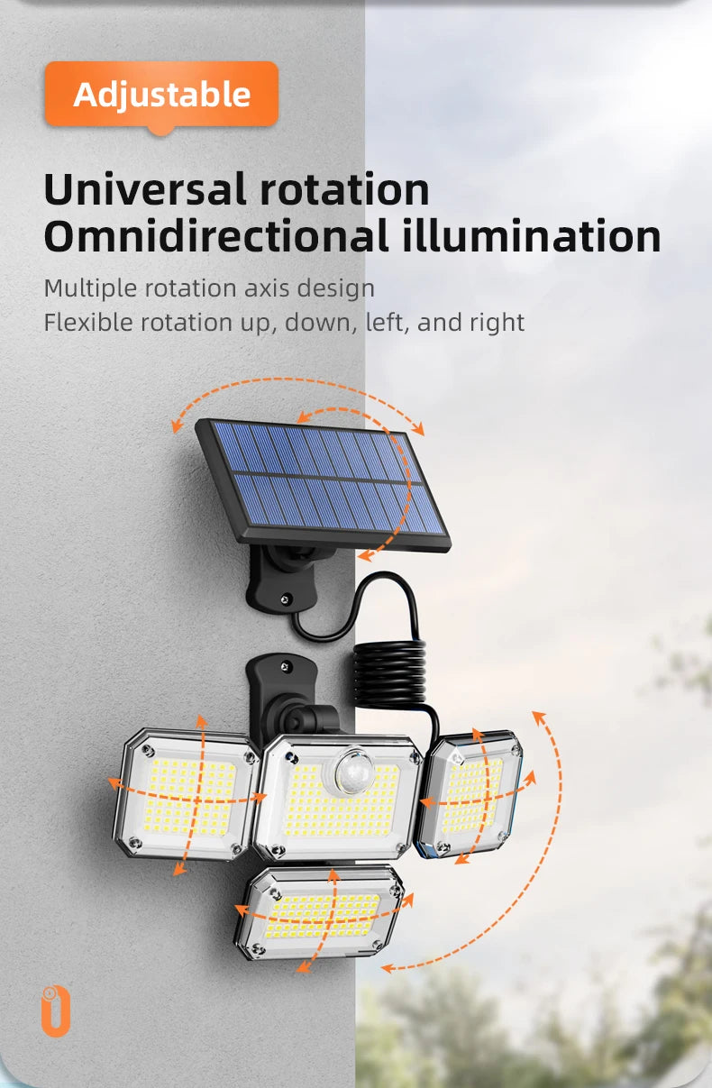 FAMCDC Solar Light 333LED IP65 Waterproof Outdoor Indoor Solar Garden Lamp With Adjustable Head Wide Lighting Angle With 3 Mode
