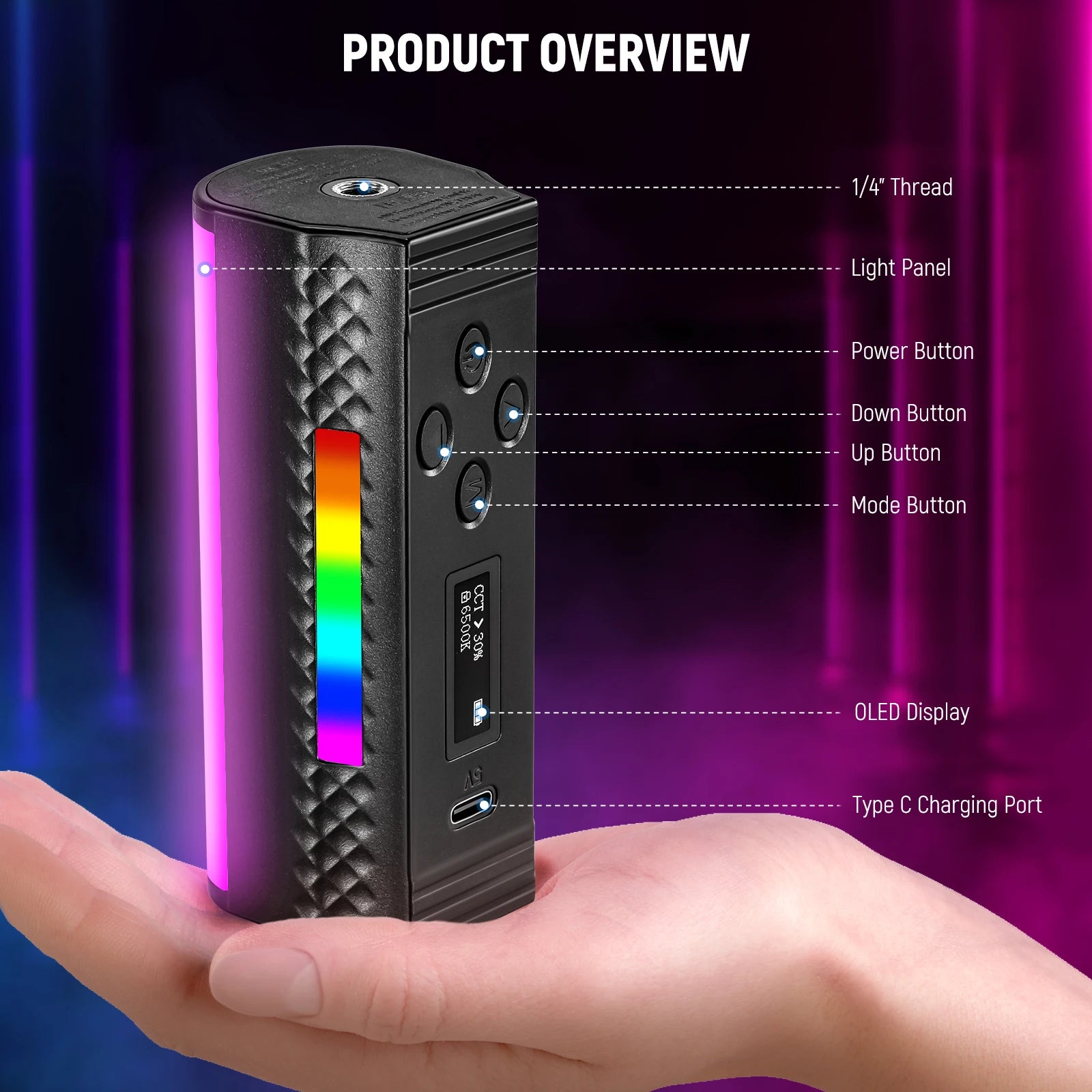 Magnetic RGB LED Light Wand - App-Controlled Content Creation Lighting Tidesmit