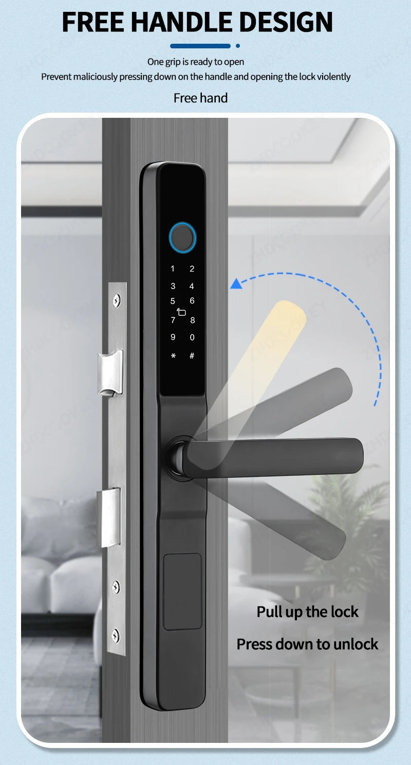 Smart Lock with Camera Door Viewer Waterproof IP66 Tuya WiFi Fingerprint Password Sliding RFID Card Sliding Electronic Door Lock
