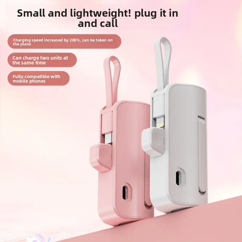 Portable Charger 5000mAh with Built-in Cable - Compact Fast Power Bank 5000mAh Tidesmit